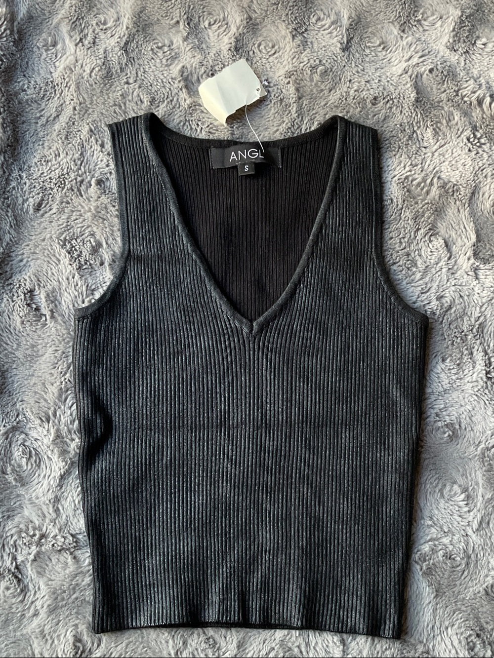 ANGL Black Ribbed V-Neck Sleeveless Crop Top